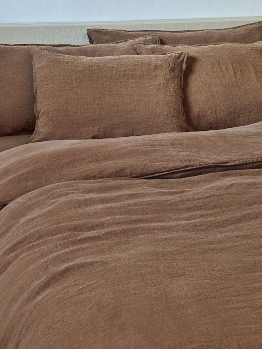 Linen Bedding Set in Brick Color