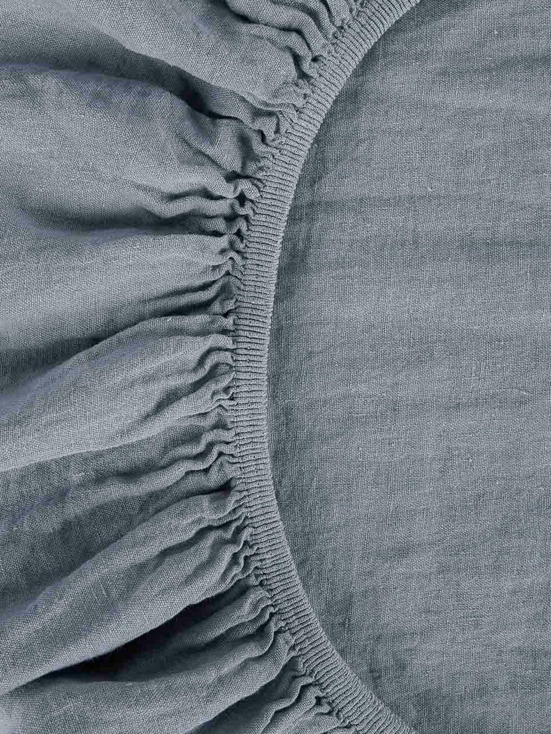 Sábana Ajustable de Lino Azul